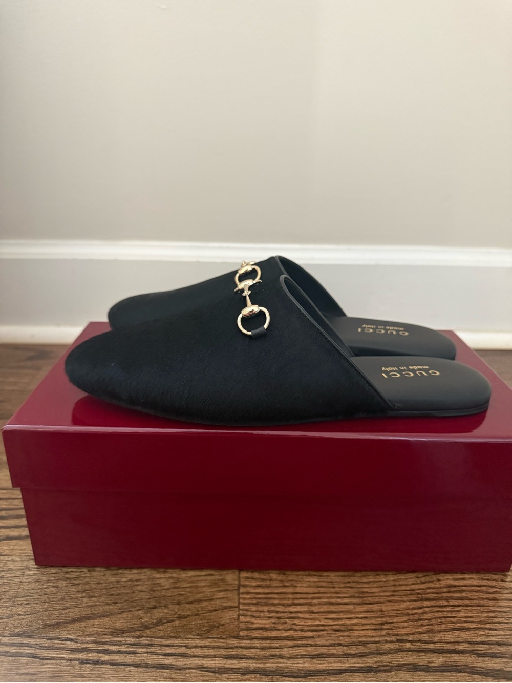 Gucci Black Slip-On Mule with Gold Horsebit